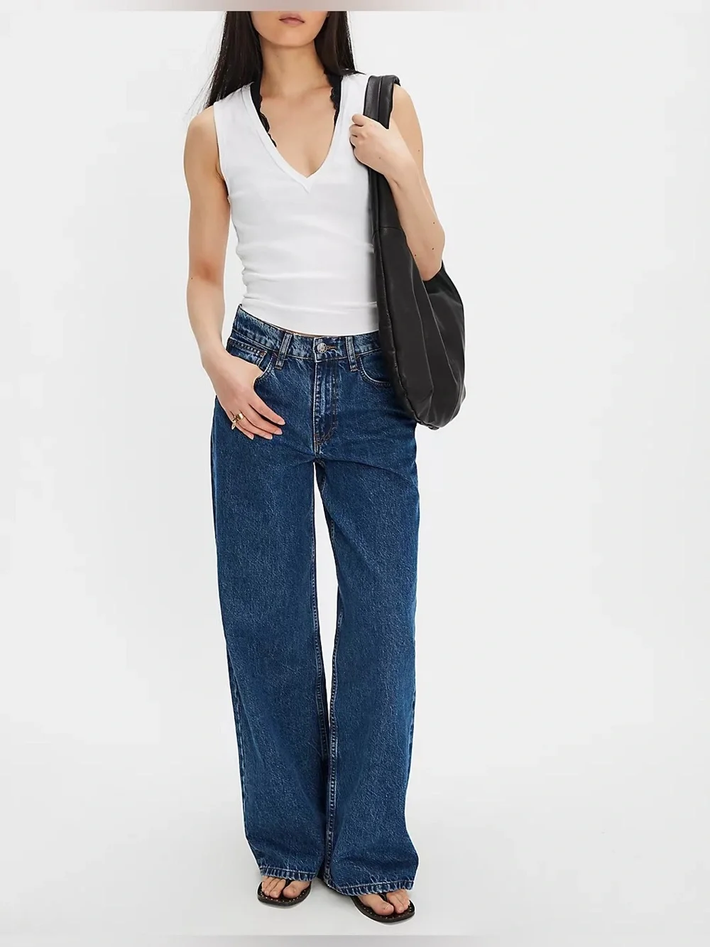 NWT Free People Dala Sling Jeans - Flat Blue - size 29